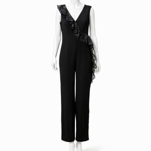 NWT Connected Apparel Black Wide Leg Jumpsuit Ruffle Detail 16